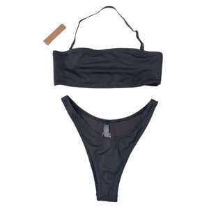 SKIMS BIKINI SET BANDEAU TOP AND CHEEKY TANGA BOTTOM ONYX BLACK SIZE MEDIUM